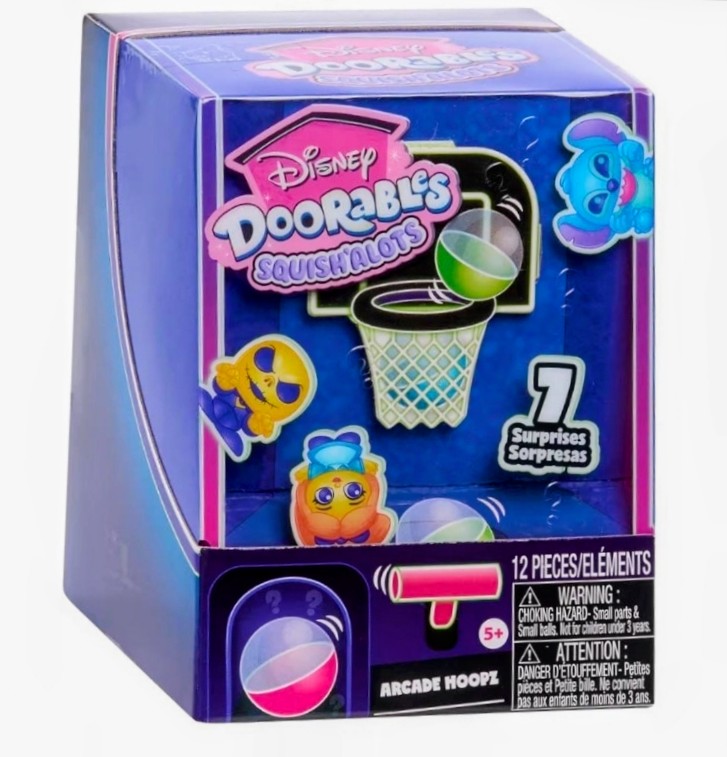 Disney Doorables Arcade Hoopz squish'alots collectible box, purple dragon-themed