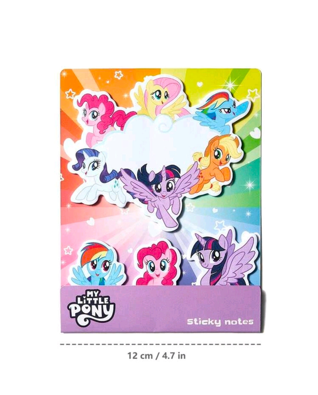 My Little Pony sticky notes pad with pony character artwork and size label