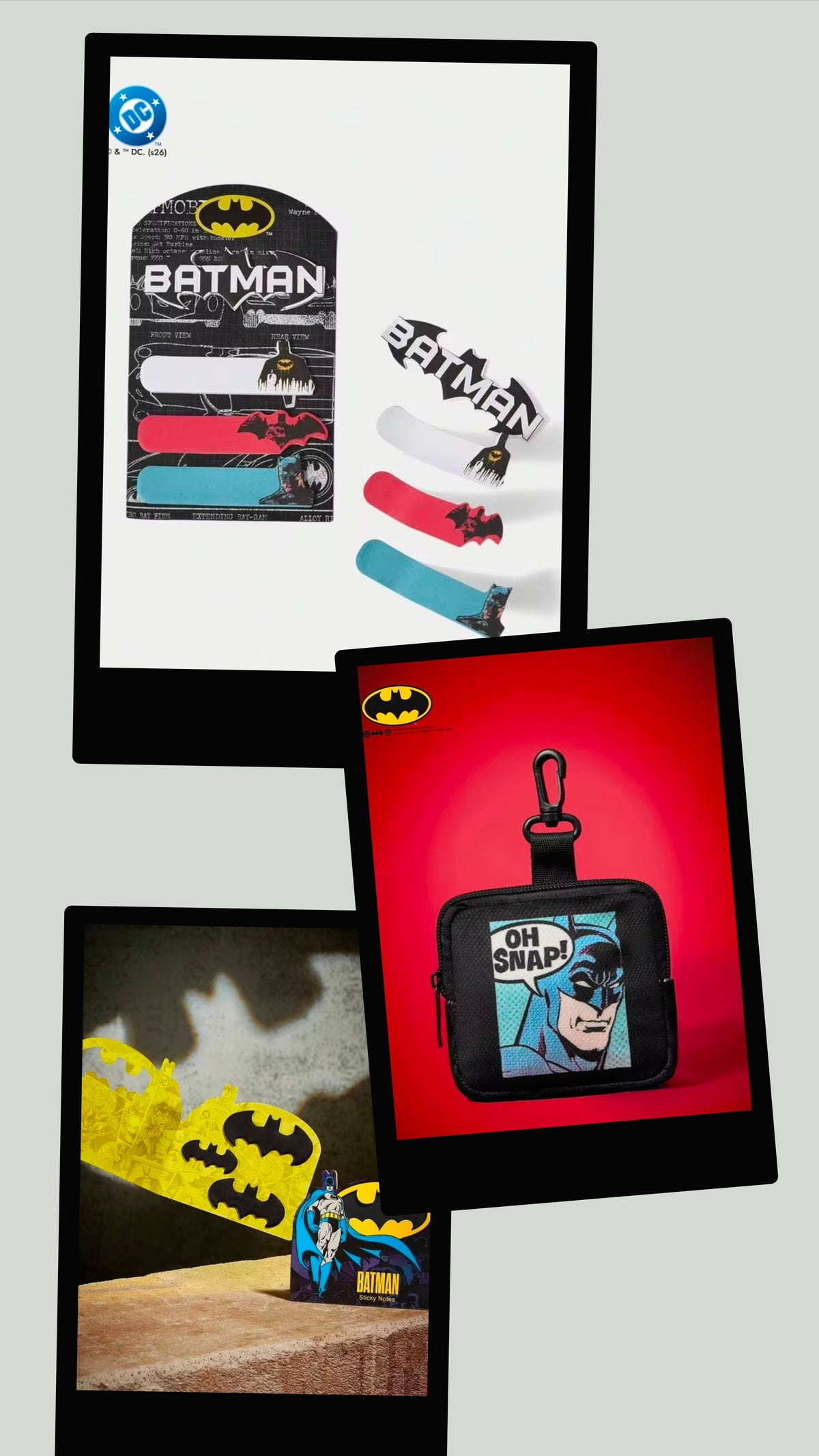 Batman sticky note tab set bundle with 'OH SNAP!' zip pouch