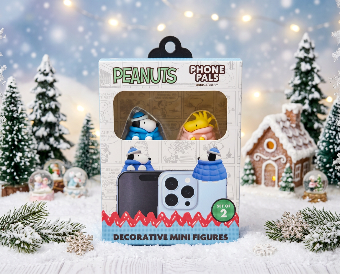 Peanuts CultureFly Phone Pals Snoopy Woodstock Winter Puffer Clip Set 2
