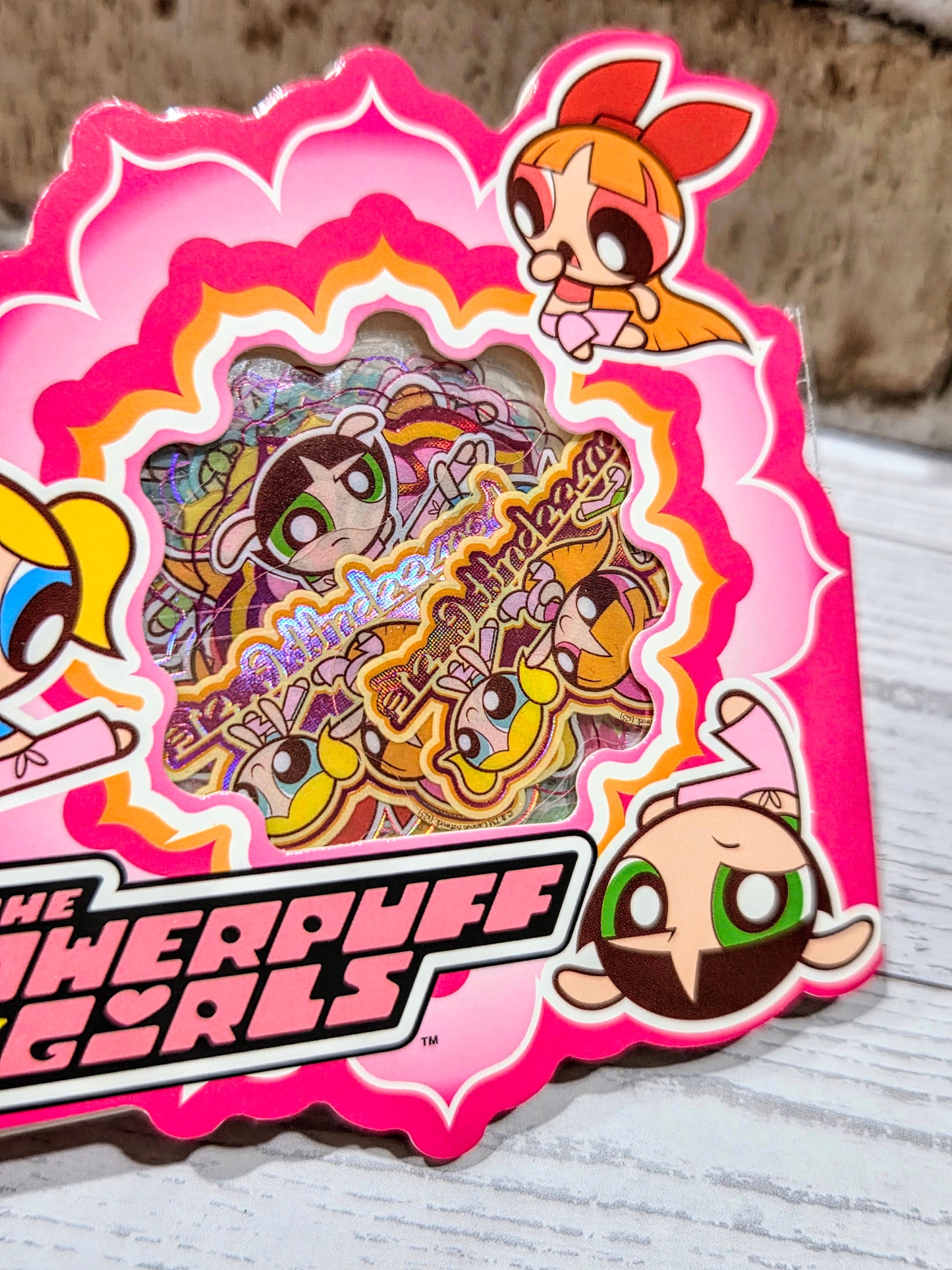 Powerpuff Girls Holographic Metallic Foil Flake Sticker Set 20pc Pink Licensed CN Cartoon Network Blossom Bubbles Buttercup