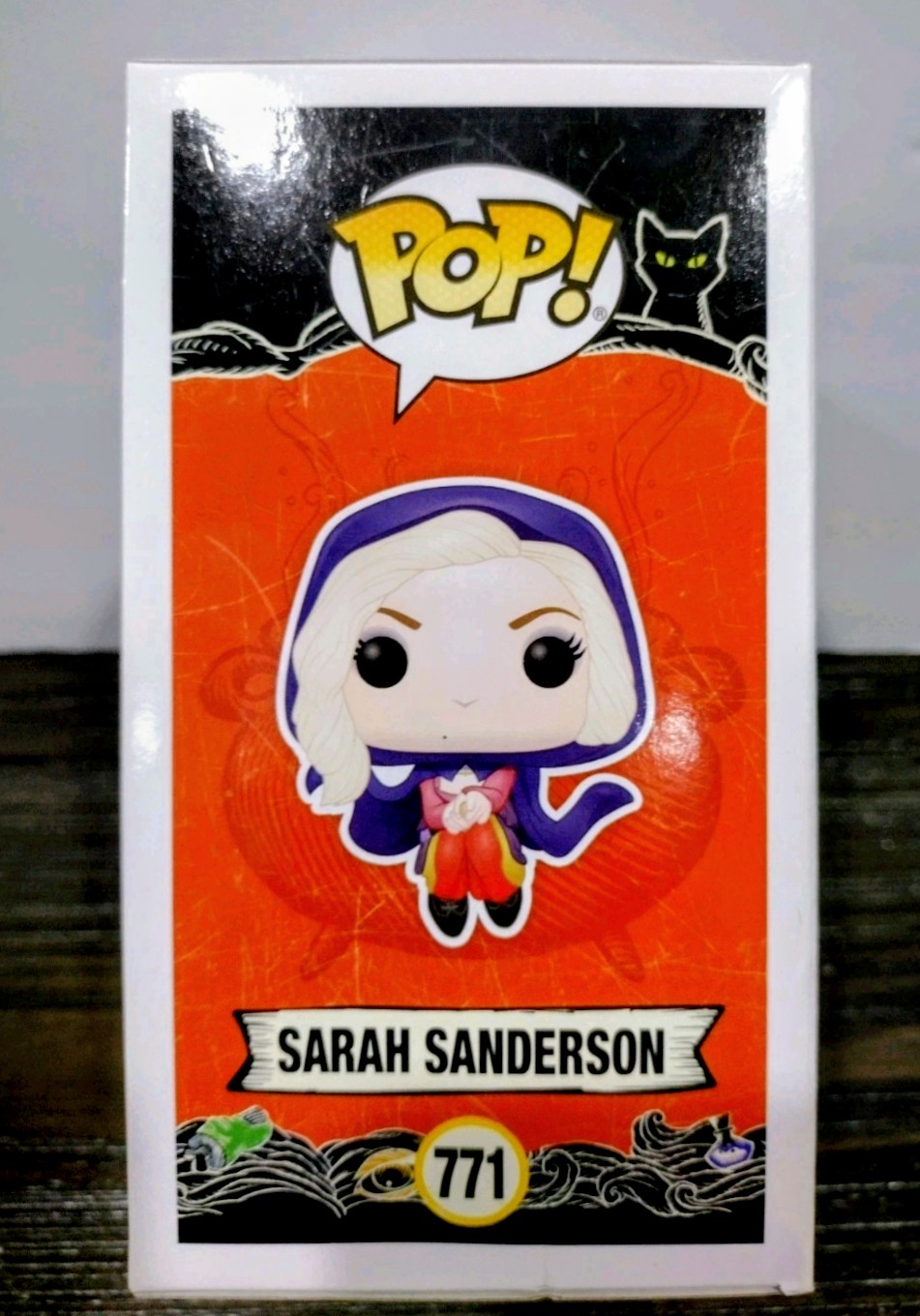 Funko Pop vinyl figure Sarah Sanderson in box with purple hood and red outfit