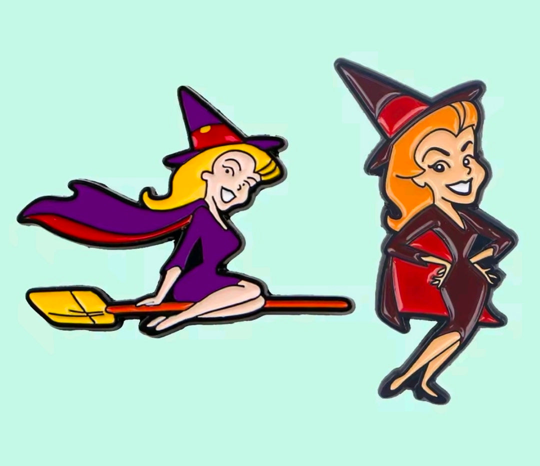 Bewitched Tabitha Enamel Pin Set 2pc Witch Broom Flying Pose