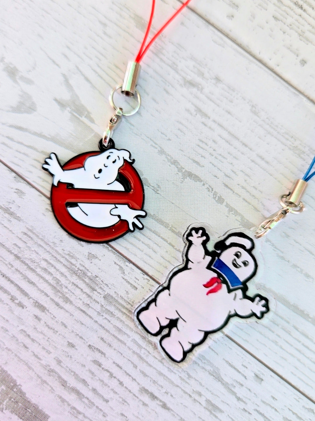 Ghostbusters 2pc Phone Charm Set Enamel Logo & Stay Puft Acrylic