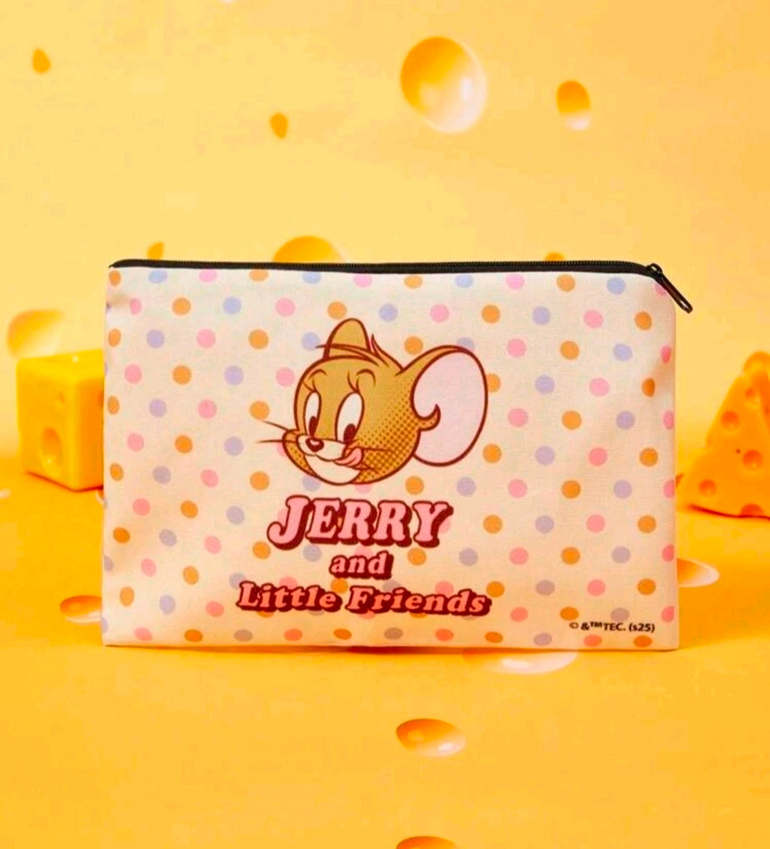 Jerry and Little Friends zipper pouch with polka-dot pattern and zipper top