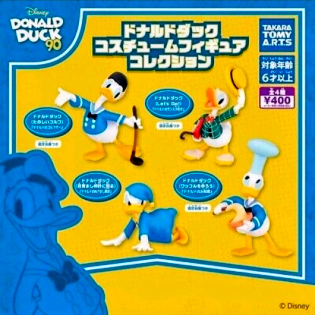 Retail box for Donald Duck 90th costume figure set, showing four character figures in blue outfits