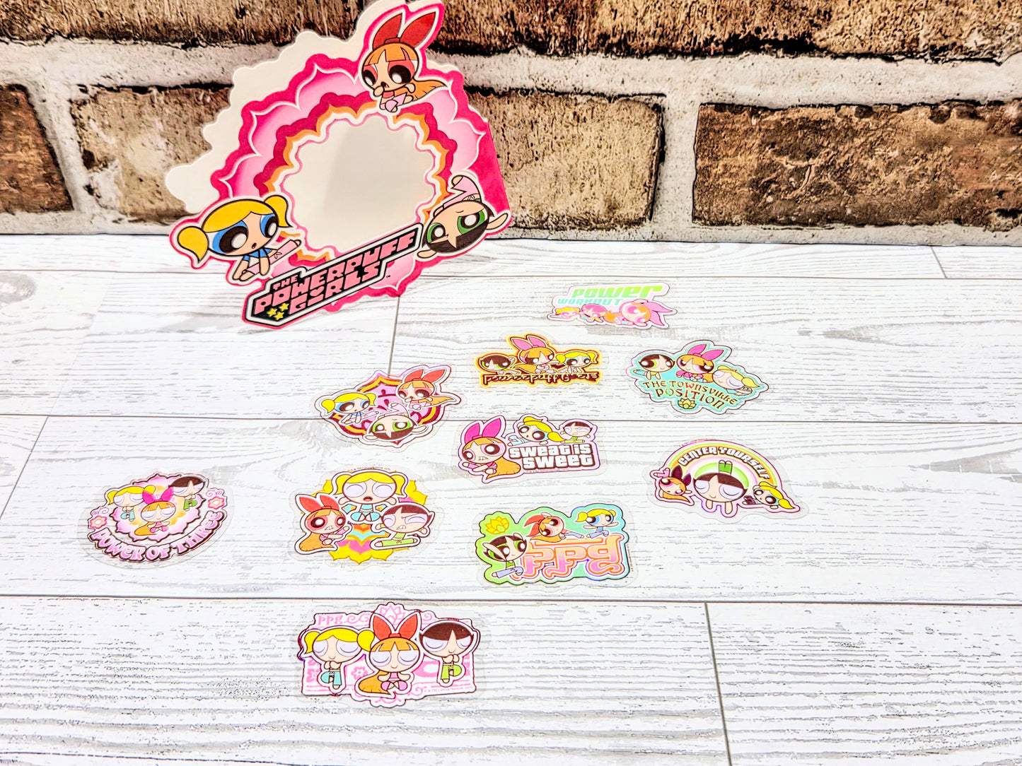 Powerpuff Girls Holographic Metallic Foil Flake Sticker Set 20pc Pink Licensed CN Cartoon Network Blossom Bubbles Buttercup