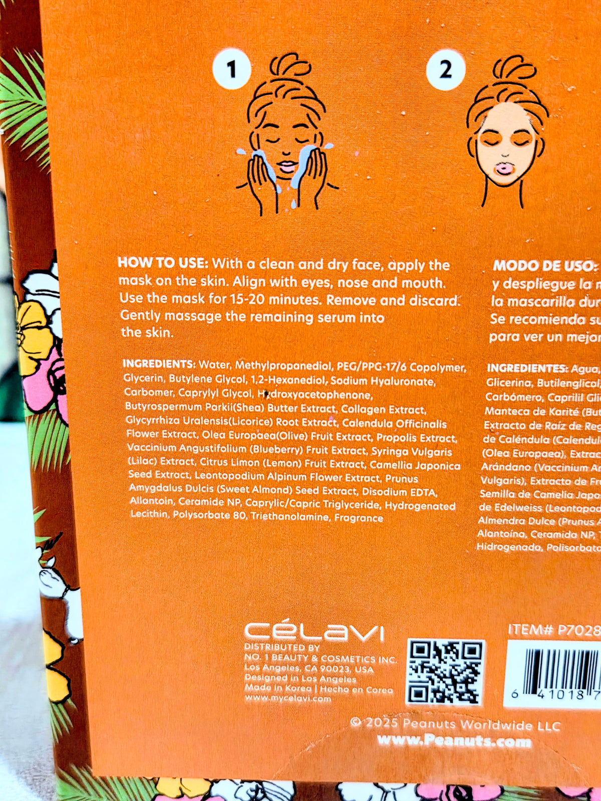 Back instruction panel for Beach glow face sheet mask pack with steps and ingredients