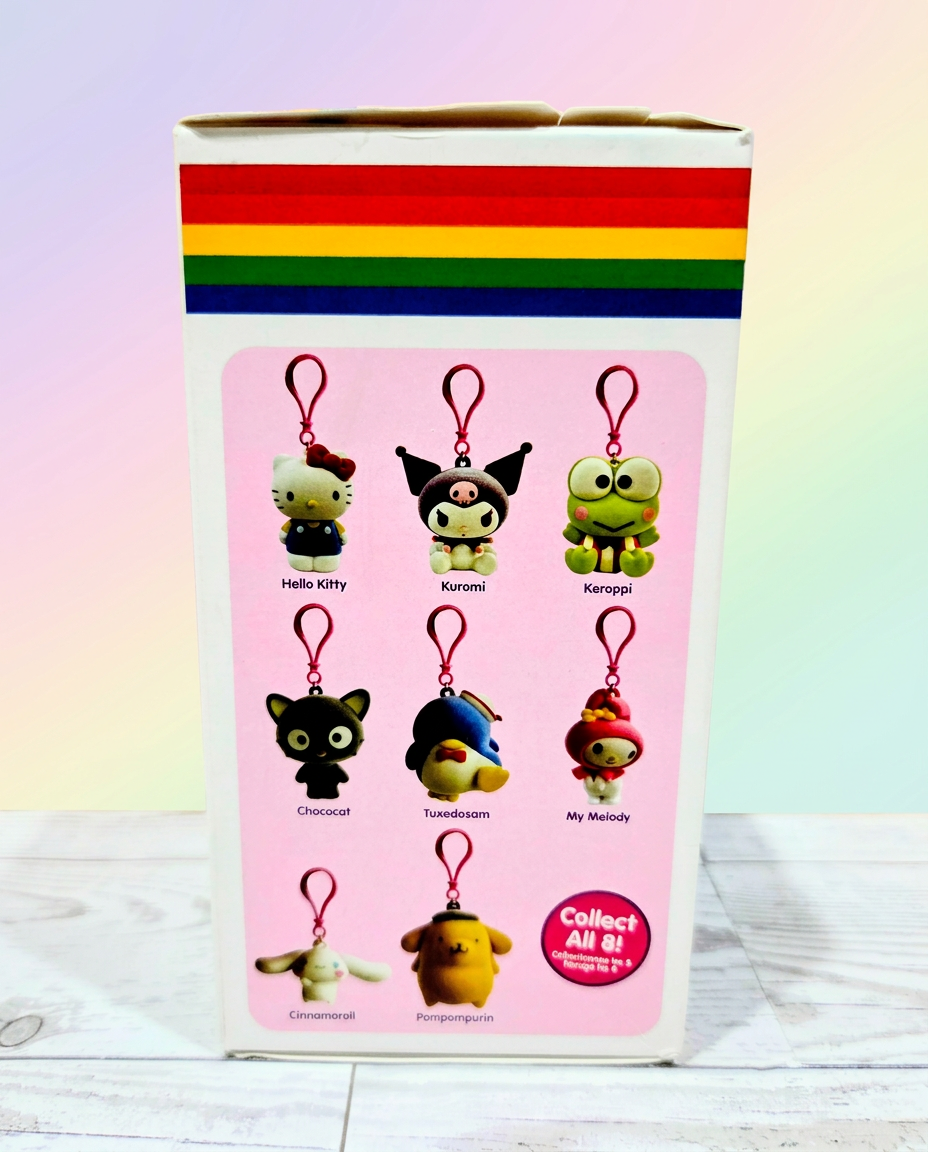 Hello Kitty and Friends keychain display box with six character keychain previews.