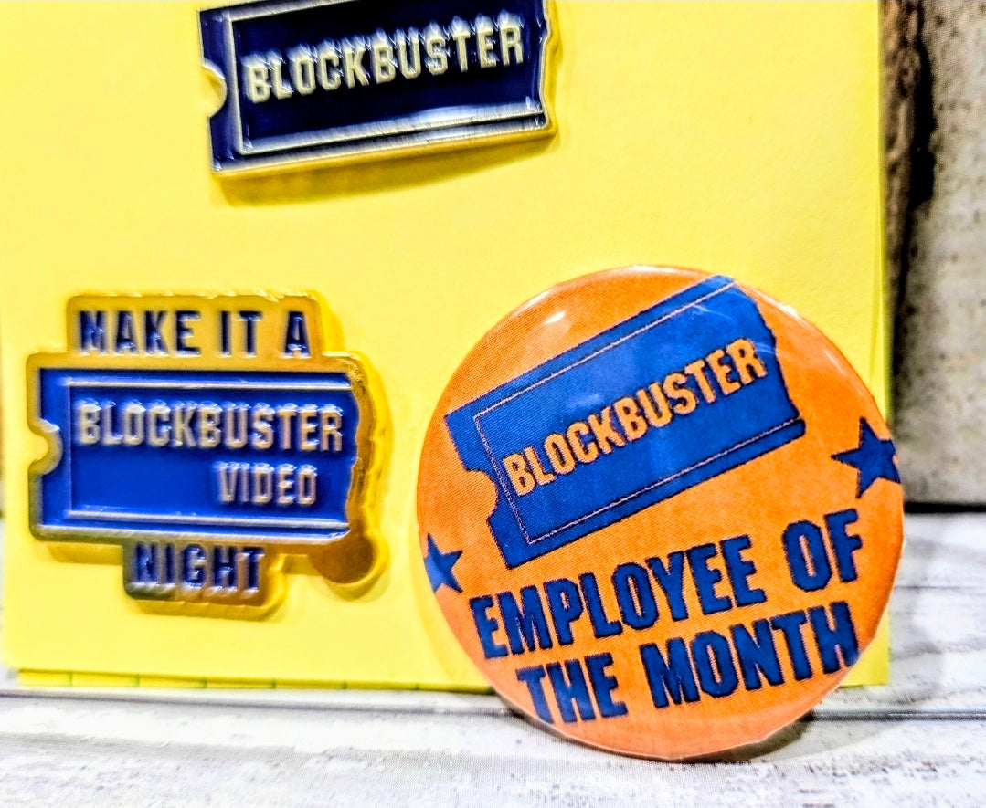 Blockbuster Video Enamel Pin Set 3pc Make It A Blockbuster Night Employee Button