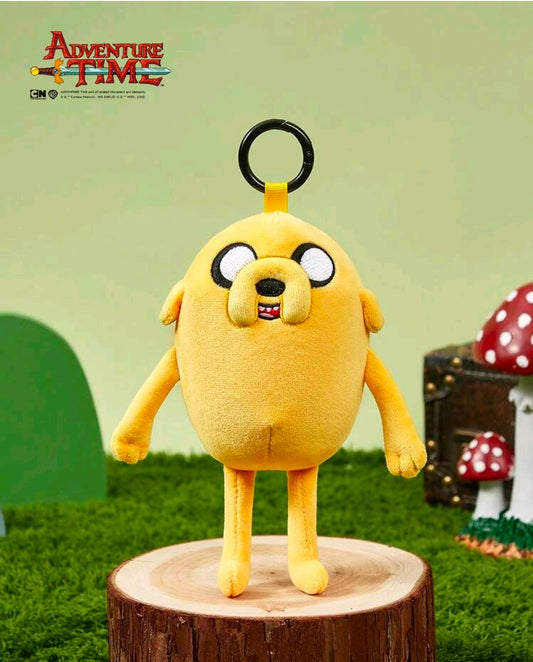 Yellow Jake the Dog plush bag charm keychain, full-body front with black keyring loop.