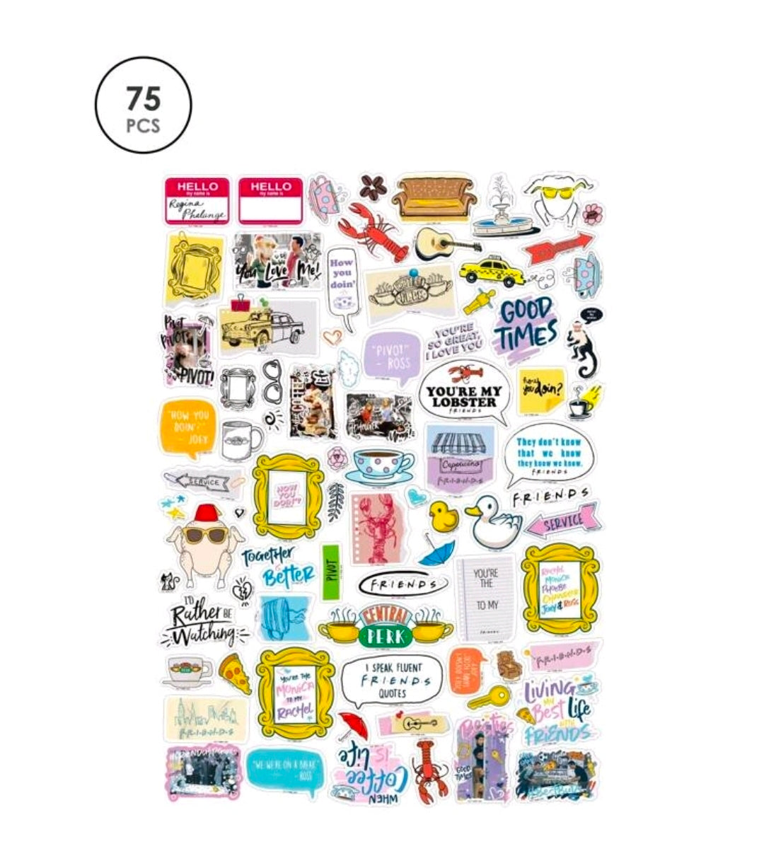 Friends TV Show Die Cut Sticker Pack 75pc Licensed WBEI Central Perk Quotes Lobster Pivot Kawaii Decals Journal Laptop
