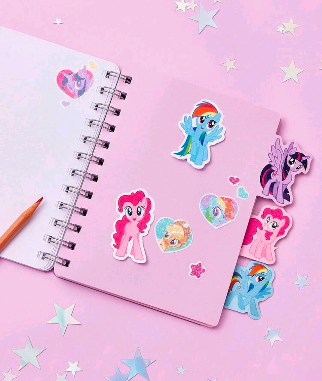 Ring binder with My Little Pony sticky notes and pony character tabs
