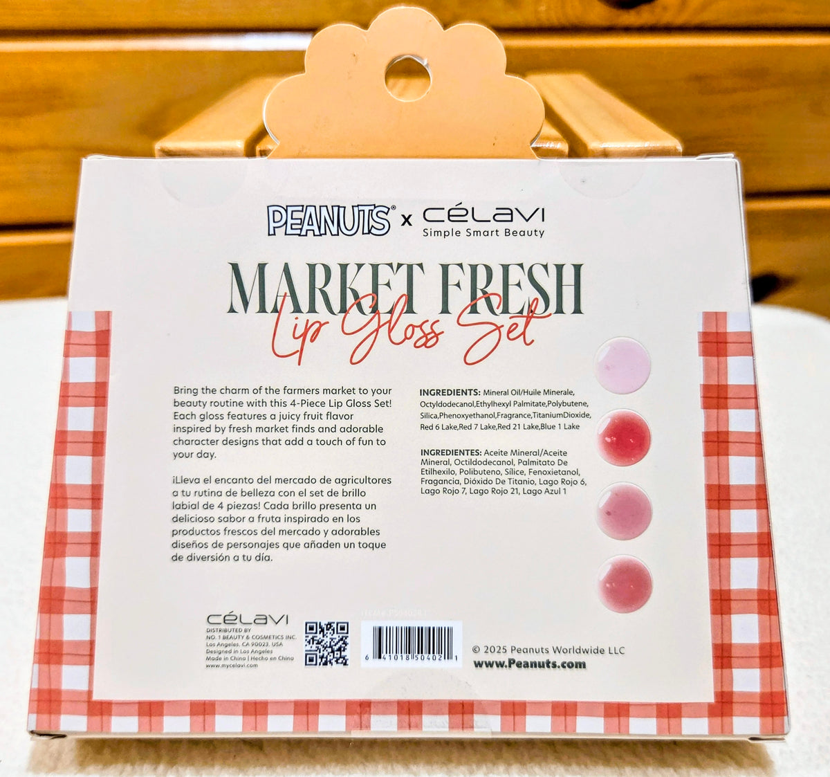 Peanuts x celavi Market Fresh 4-piece lip gloss set gift box with hanging charm