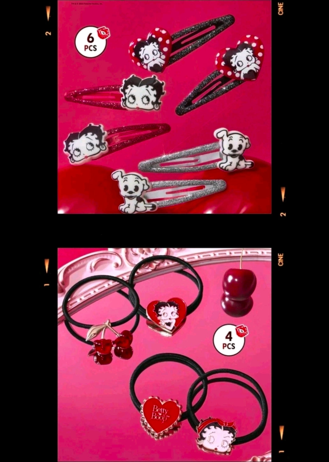 Cartoon hair clips: glitter silver and dark clips with character faces