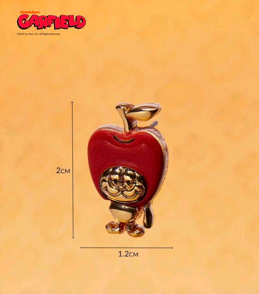 Garfield in Apple Gold Tone Enamel Stud Earrings NEW