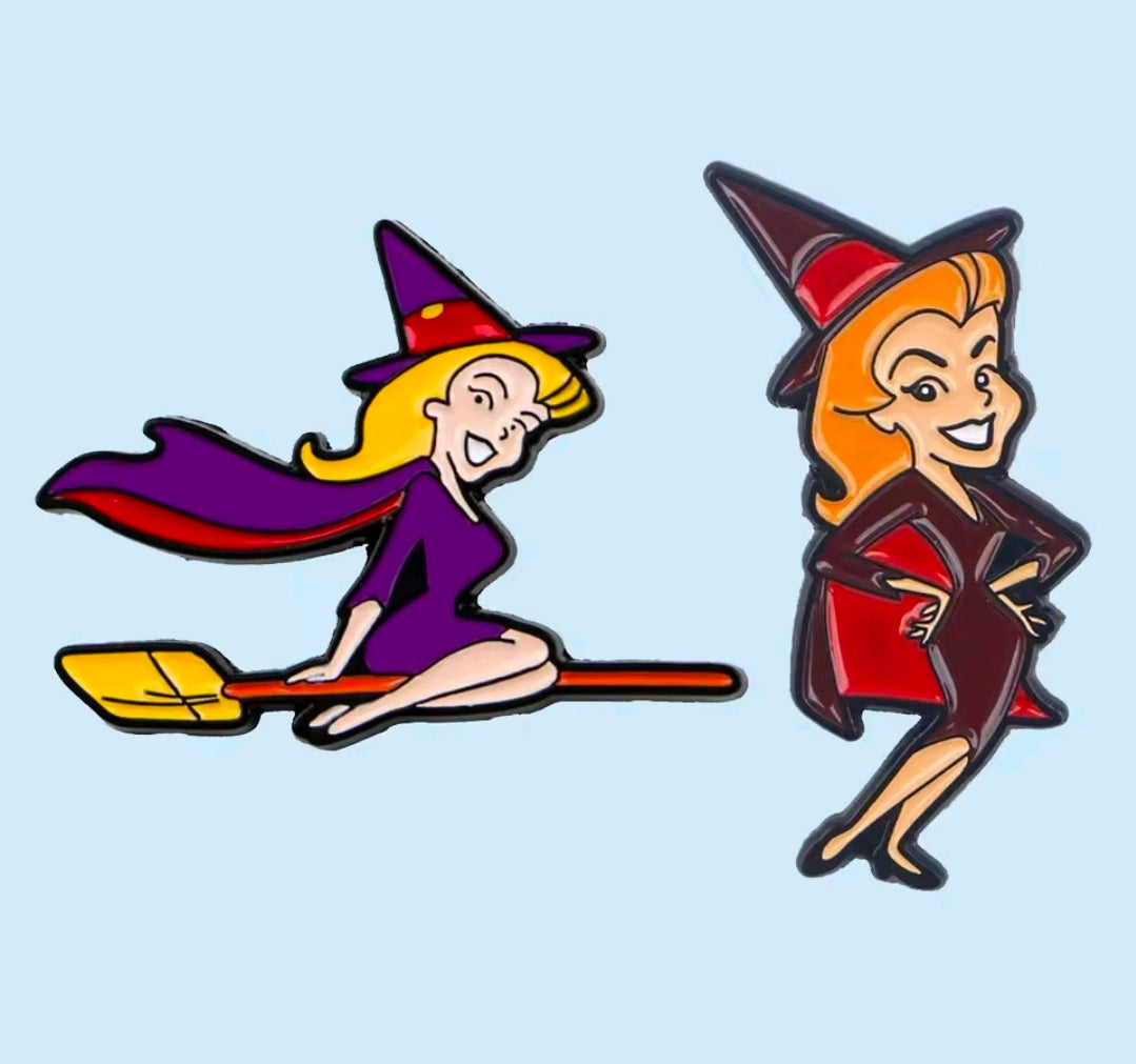 Bewitched Tabitha Enamel Pin Set 2pc Witch Broom Flying Pose