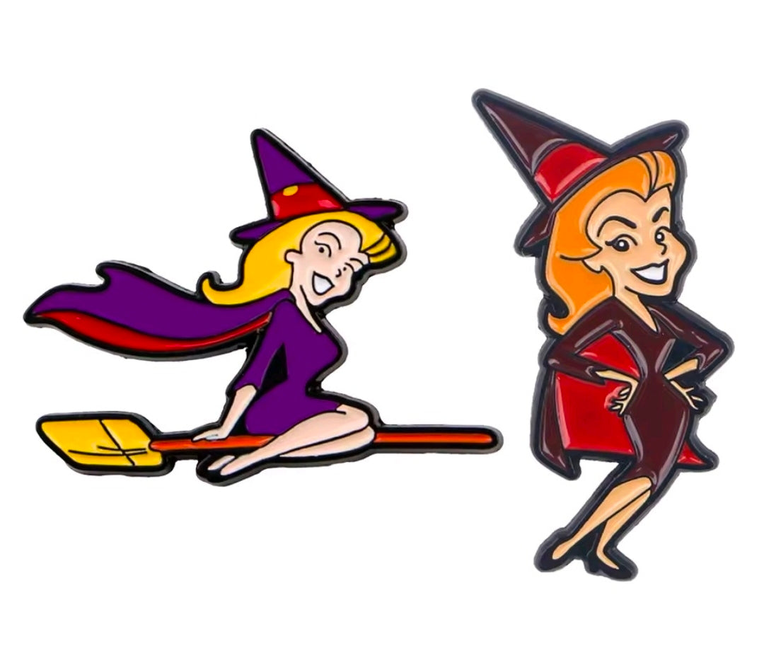 Bewitched Tabitha Enamel Pin Set 2pc Witch Broom Flying Pose