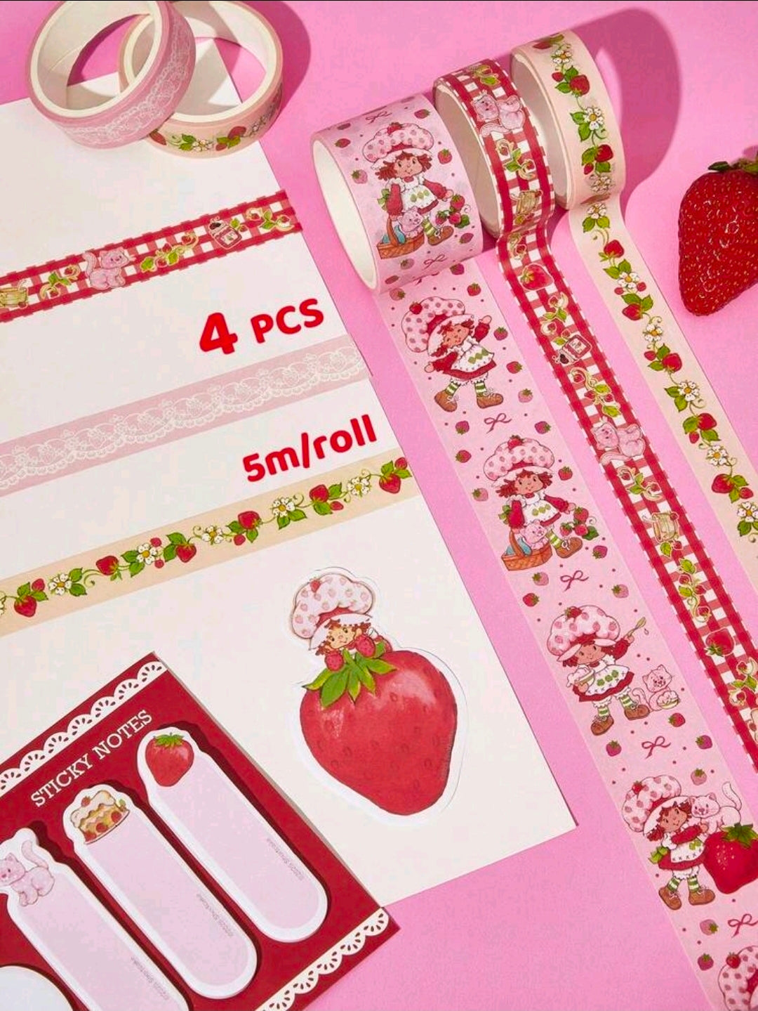 4 Rolls Strawberry Shortcake Washi Tape Set Licensed 5m Each Berry Cute