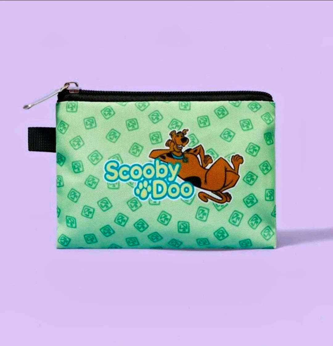 Green Scooby-Doo makeup pouch with black zipper and Scooby logo