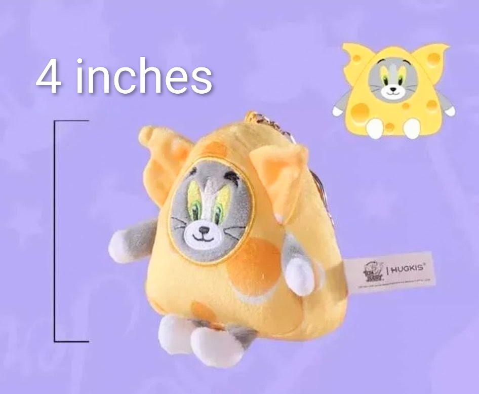 4-inch cheese costume Tom cat plush keychain with embroidered face, orange-yellow body