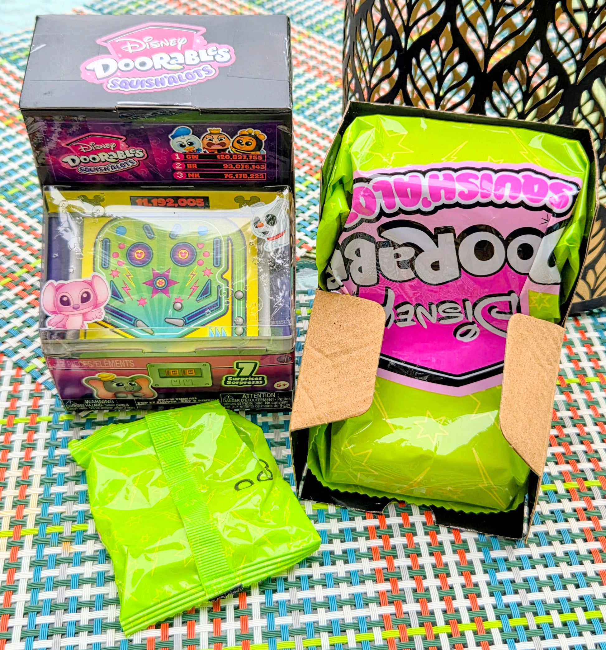 Boxed Pop N' Pinball set with neon green surprise bag and pink character figure