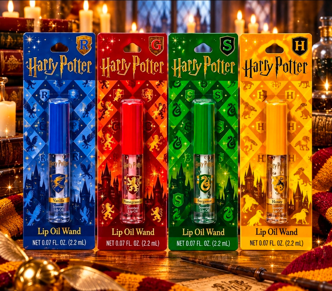 Harry Potter 4-Piece Hogwarts House Lip Oil Wand Set Centric Beauty Cruelty-Free