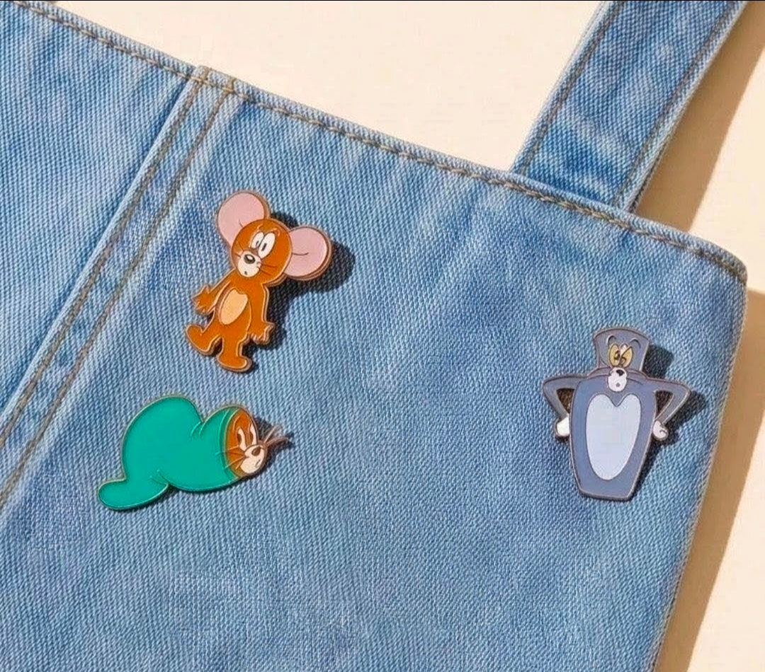 Tom & Jerry 3-Piece Cartoon Physics Hard Enamel Lapel Pin Set