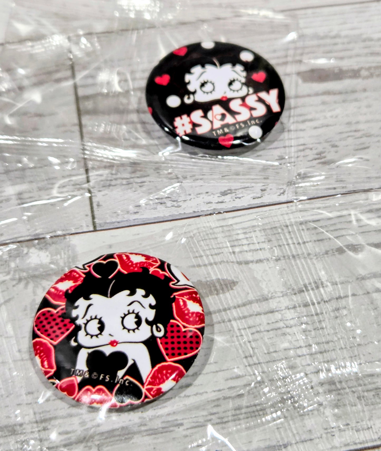 5pc Betty Boop Button Pins Set #Sassy Love Kiss Hearts Licensed Retro