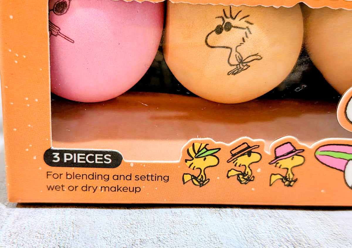 3-piece makeup blender sponge set showing pink, tan, and light peach shapes