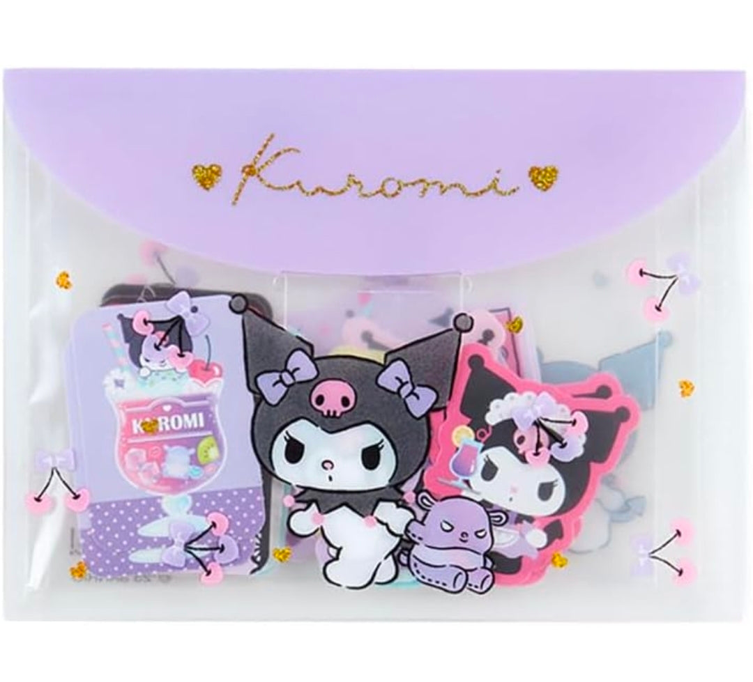 Kuromi die-cut flake stickers in clear pack with “Kuromi” cursive and character art