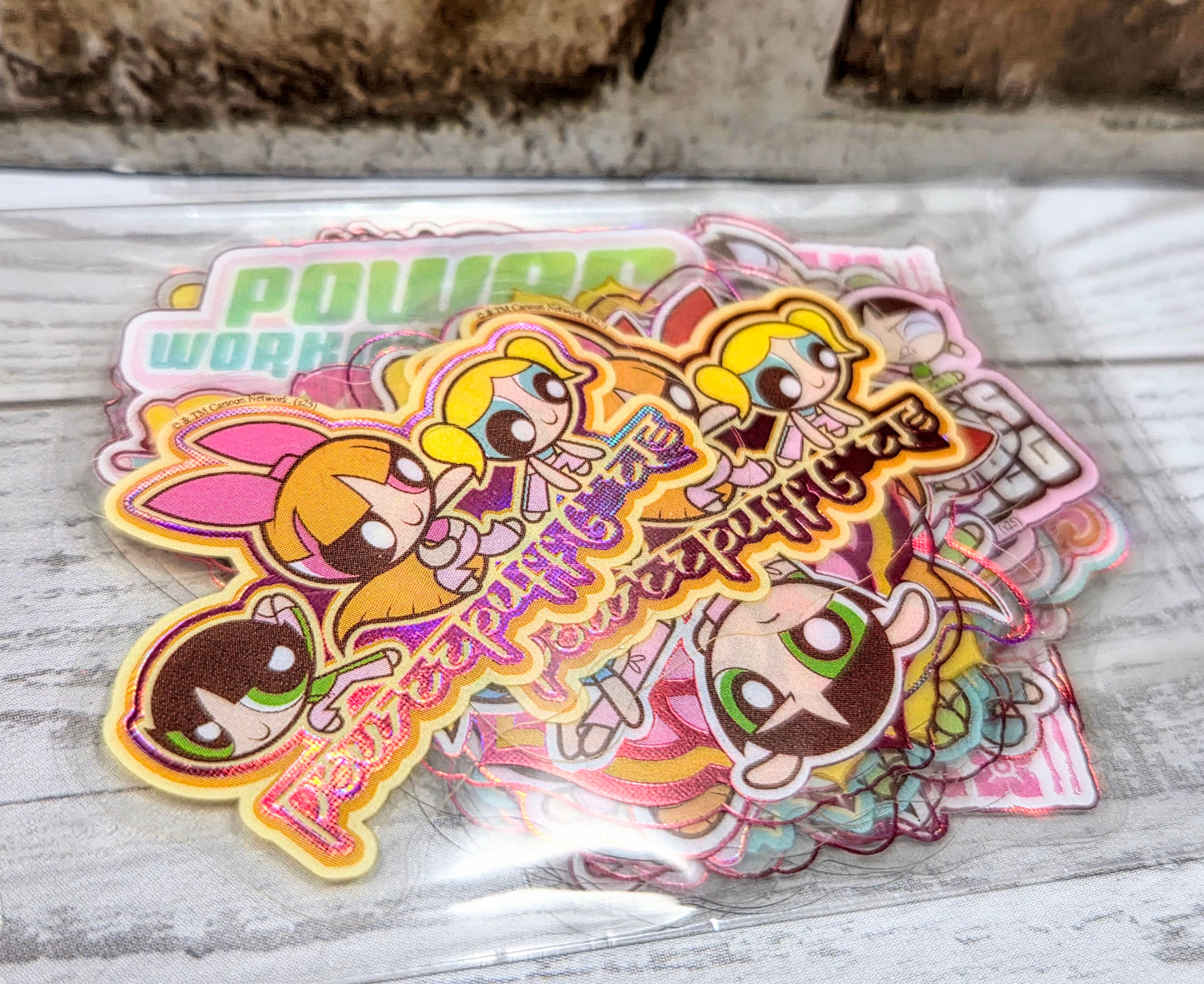 Powerpuff Girls Holographic Metallic Foil Flake Sticker Set 20pc Pink Licensed CN Cartoon Network Blossom Bubbles Buttercup