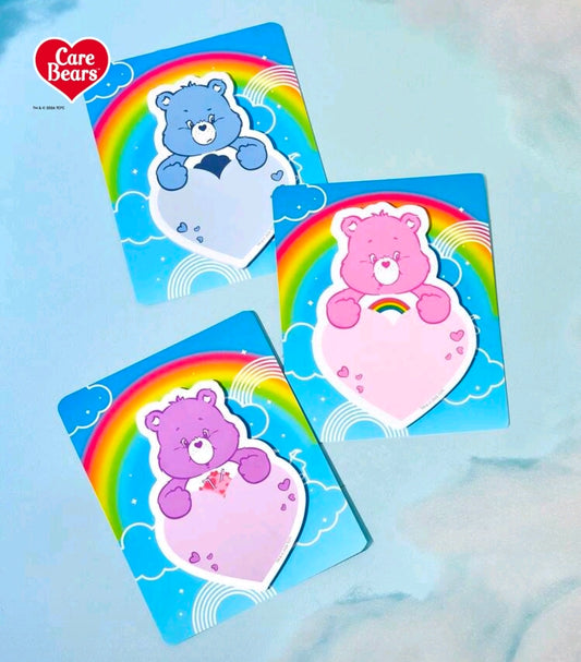 Care Bears 3-piece heart-shaped sticky note pads with three rainbow bear designs