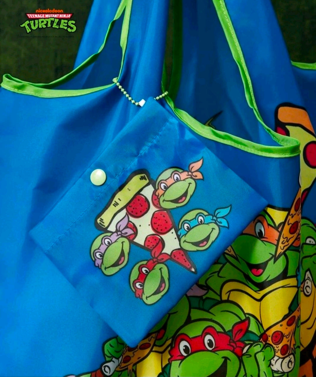 Teenage Mutant Ninja Turtles blue tote bag with turtle and strawberry character print