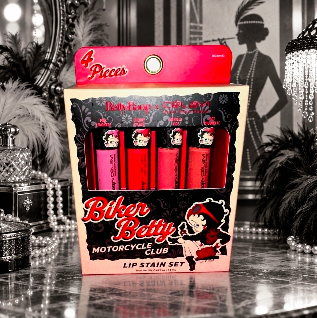 Betty Boop Celavi Biker Betty 4-Piece Lip Stain Set 4 Shades