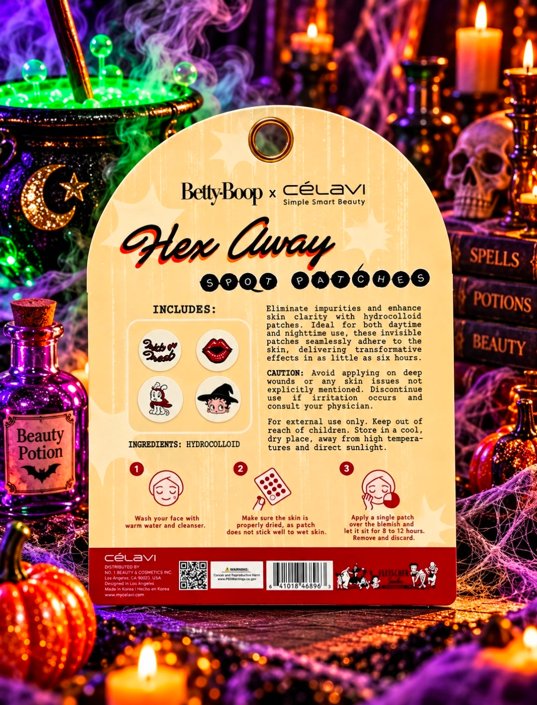 Betty Boop x Celavi Halloween Hex Away Hydrocolloid Spot Patches 36pc Compact