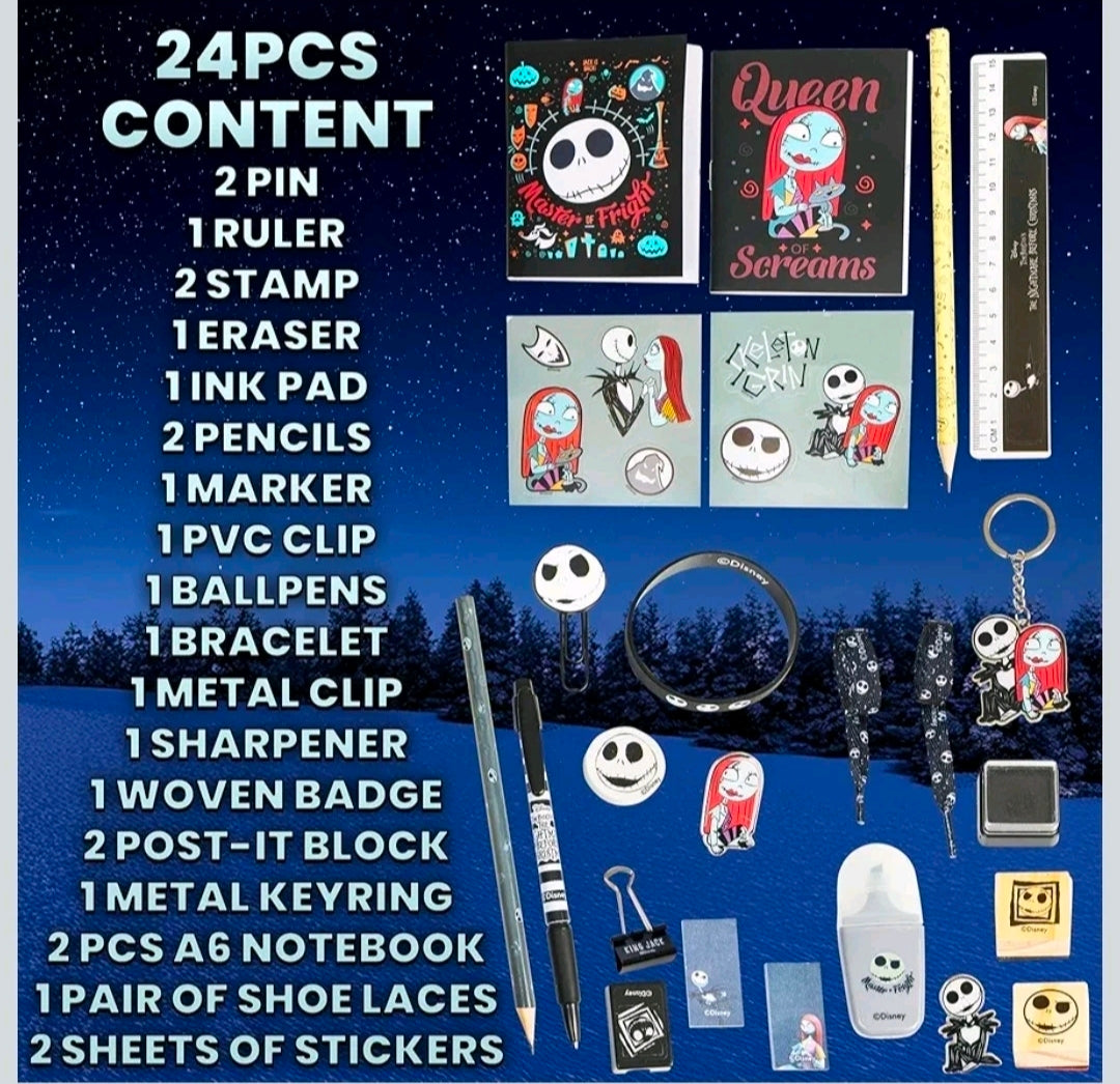 Nightmare Before Christmas 24-piece stationery advent calendar set, assorted desk supplies