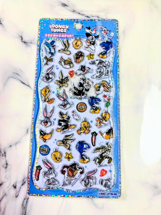 Looney Tunes 3D acrylic sticker sheet with mixed character icons on clear backing