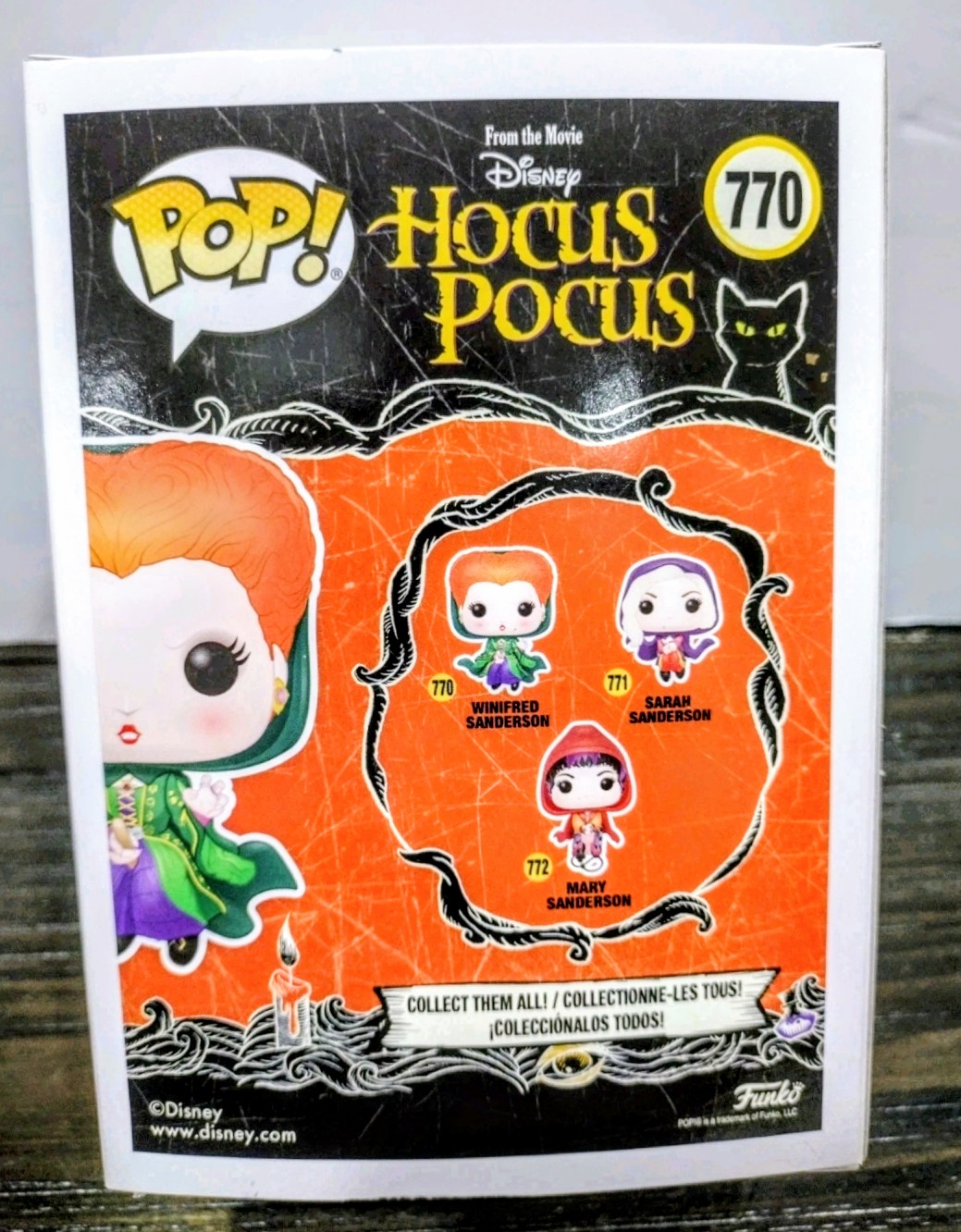 Hocus Pocus Funko Pop box back art featuring three small character figures