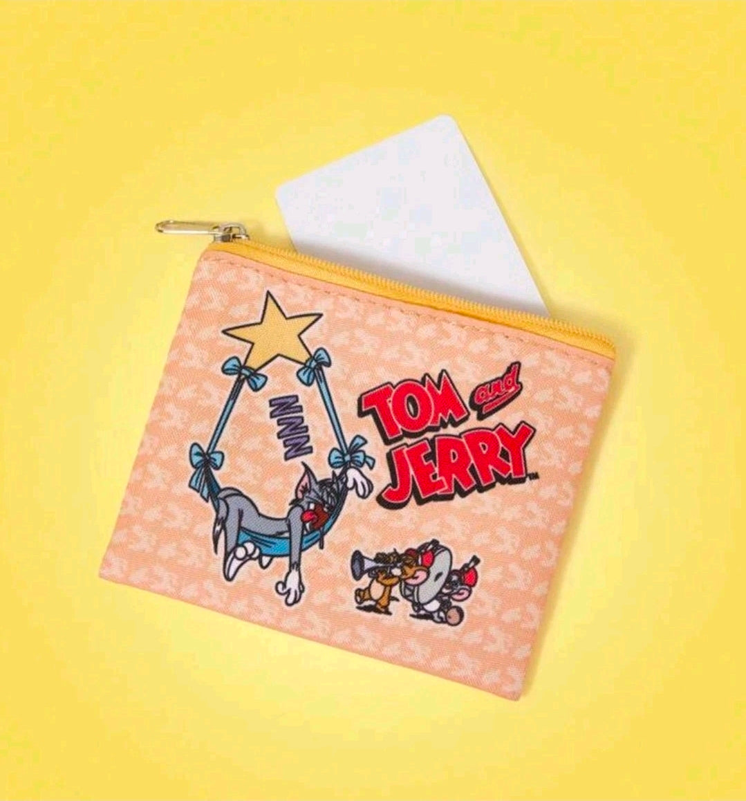 Tom and Jerry zipper pouch with zipper and metal key clip on top
