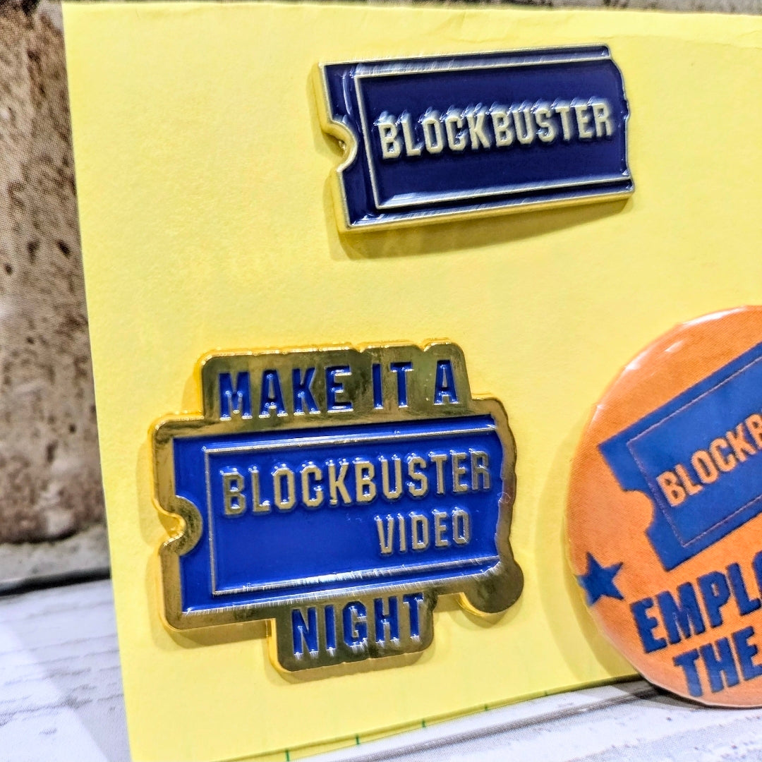 Blockbuster Video Enamel Pin Set 3pc Make It A Blockbuster Night Employee Button