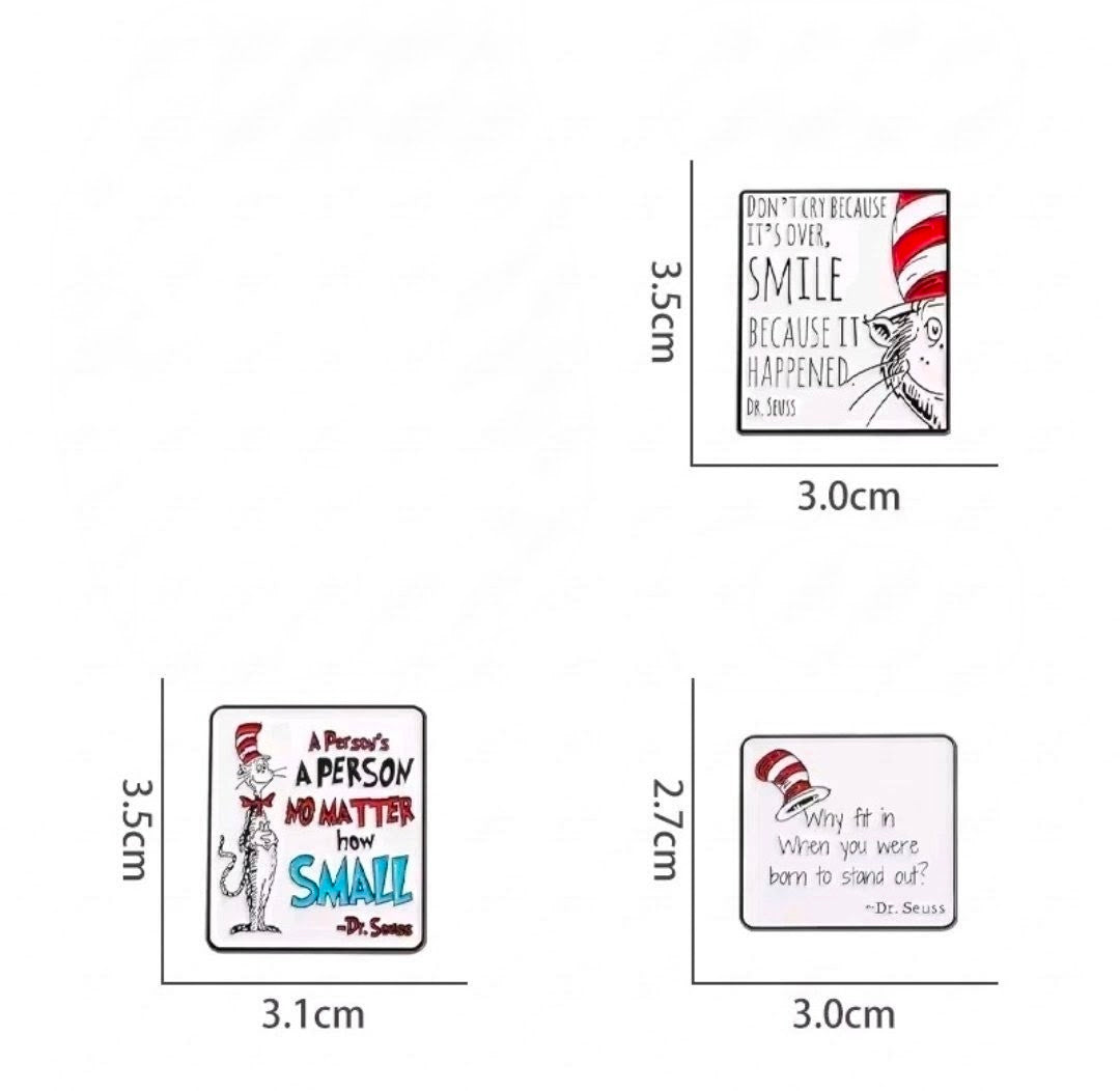 Dr Seuss Cat in the Hat Quote Enamel Pin Set of 3 NEW