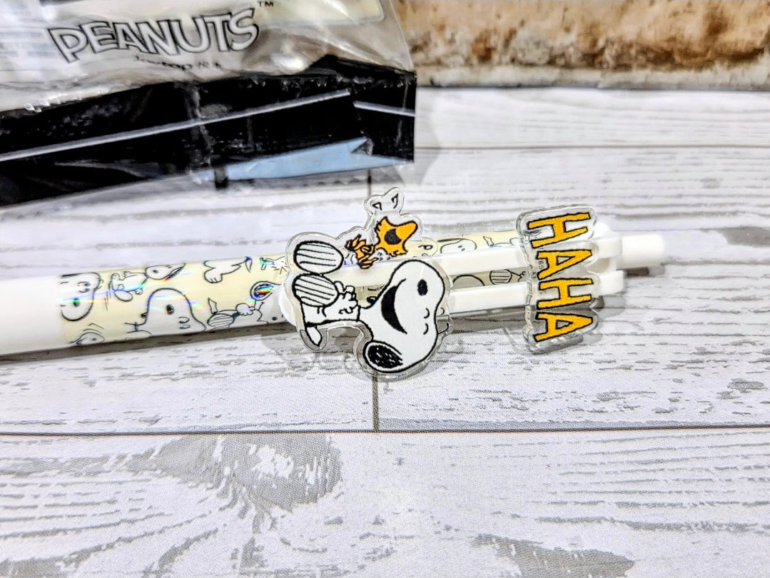 Joytop Peanuts Snoopy HAHA Mechanical Pencil Acrylic Charm Mini Keychain Notepad Set Kawaii Stationery