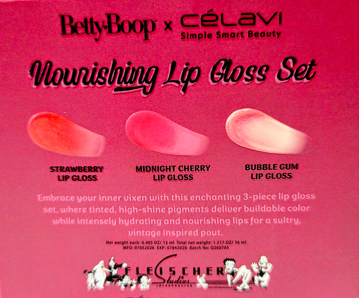Betty Boop x Celavi Night Flight 3pc Nourishing Lip Gloss Tinted High Shine