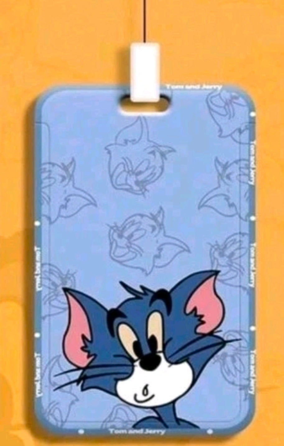 Light blue Tom & Jerry ID badge holder with clear window and top hanging lanyard