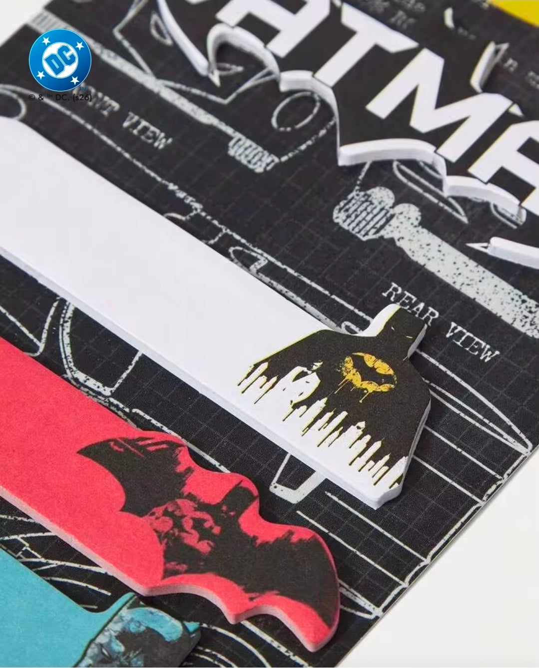 Batman zip pouch with black fabric and colorful vehicle-and-character graphic