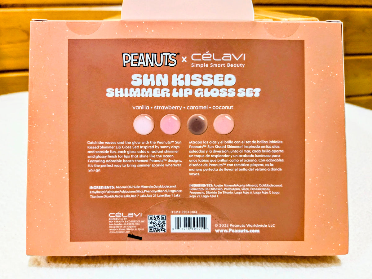 Sun Kissed shimmer lip gloss set box showing four lip gloss shades