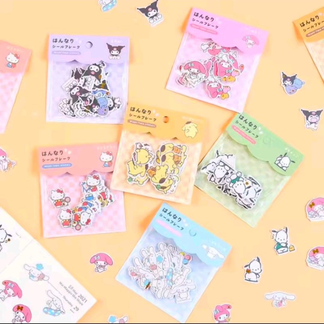Assorted Sanrio washi flake sticker packs, multiple small character sheets in pouches