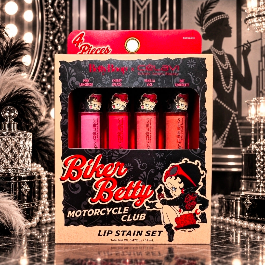 Betty Boop Celavi Biker Betty 4-Piece Lip Stain Set 4 Shades
