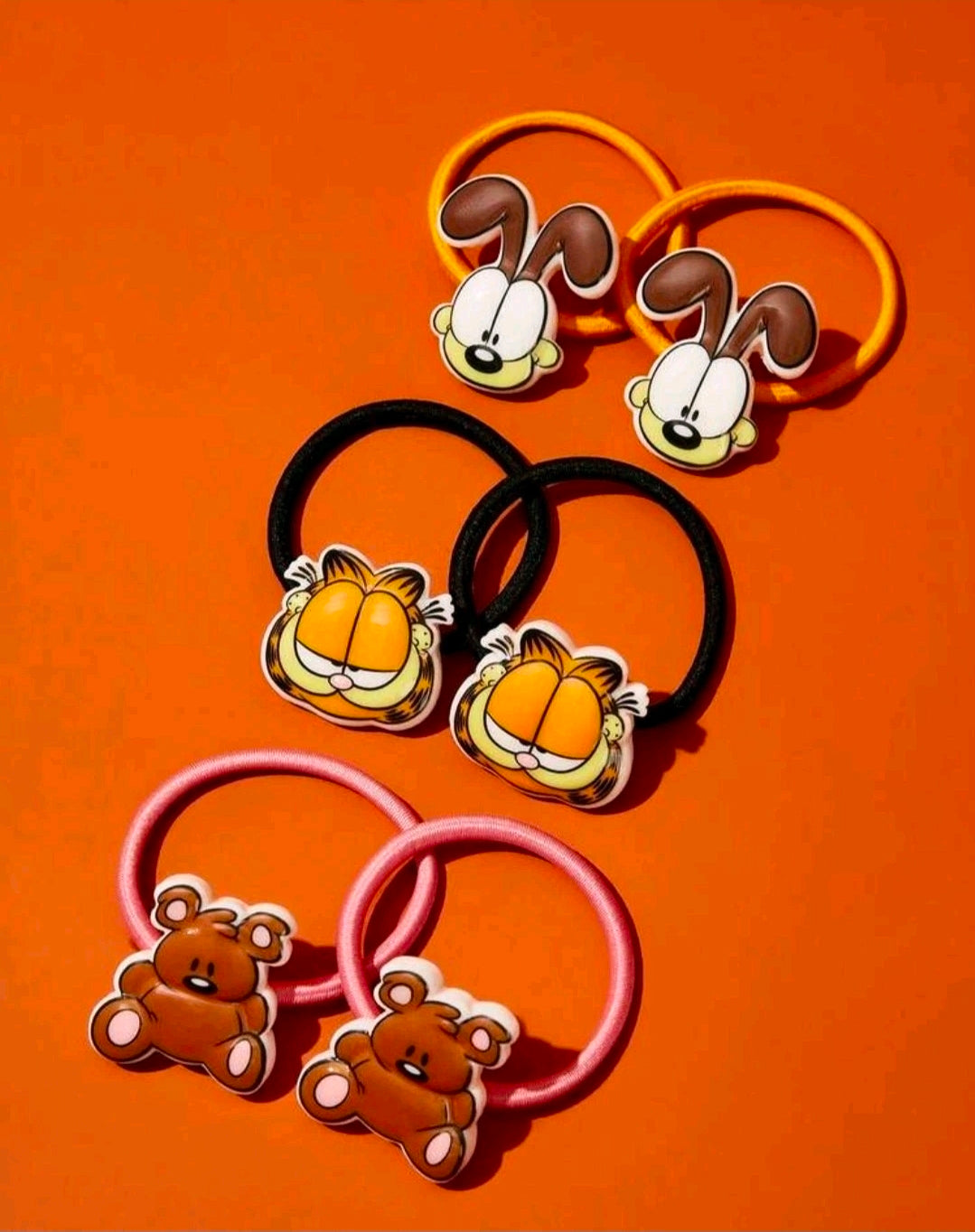 Garfield 6pc Hair Ties Set Cute Cartoon Charms NEW
